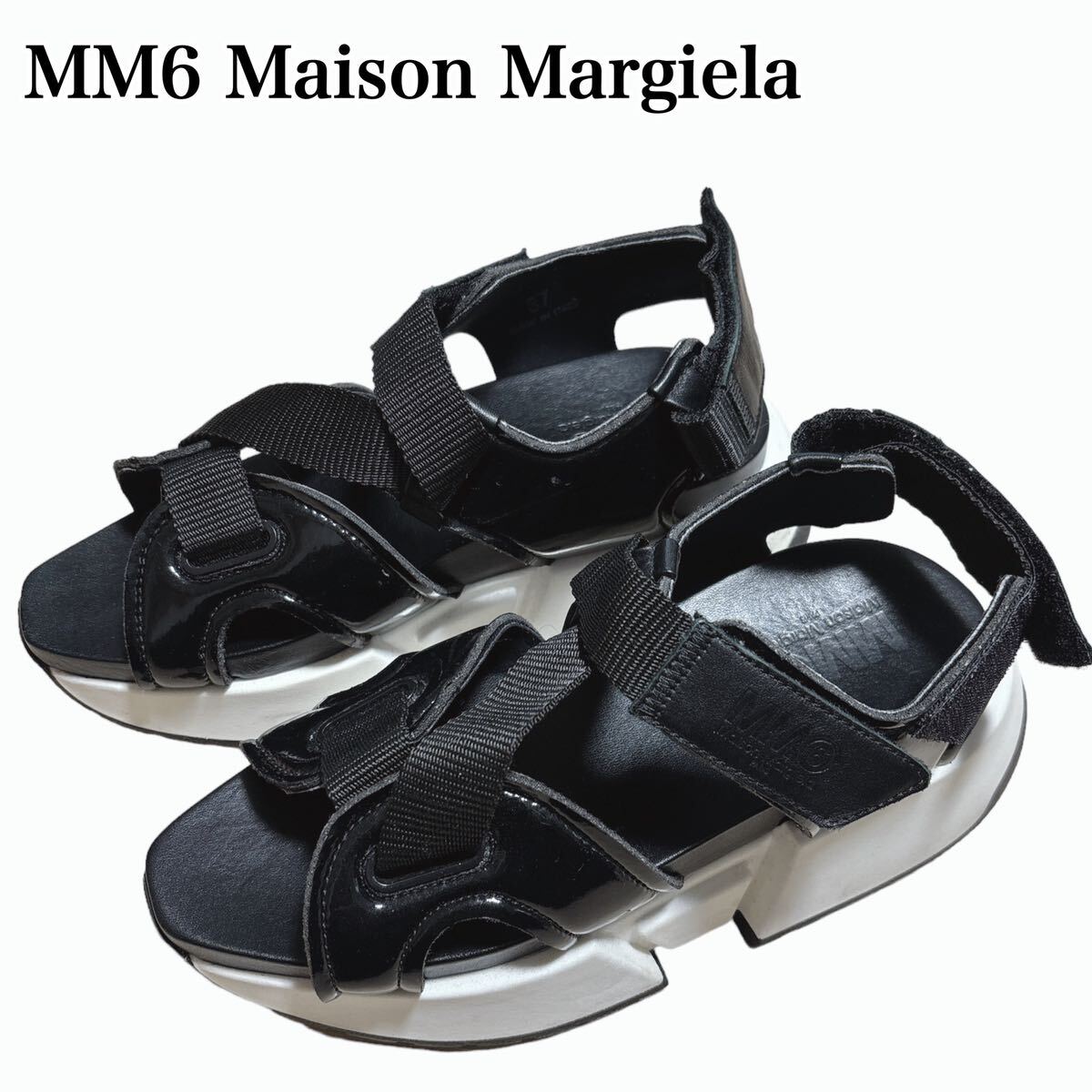 状態良 MM6 Maison Margiela メゾンマルジェラ クロスストラップ プラットフォームサンダル 厚底 ロゴ 37 レディースの画像1