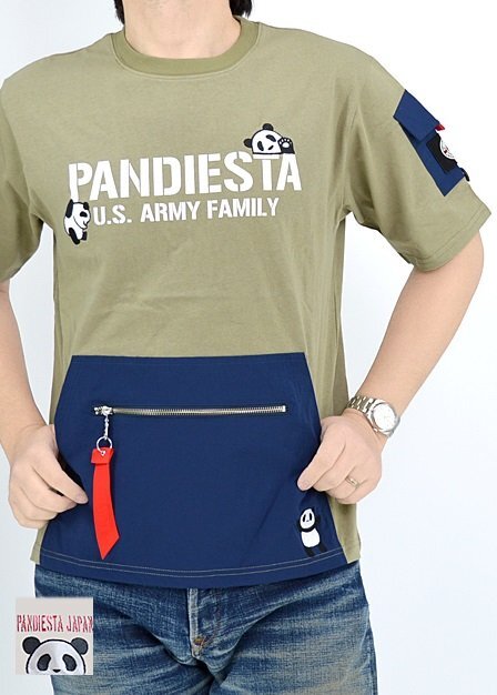 PDJ-ARMYミリタリーポケット半袖Tシャツ◆PANDIESTA JAPAN カーキXLサイズ 554950 パンディエスタジャパン パンダ ユニセックス_画像1