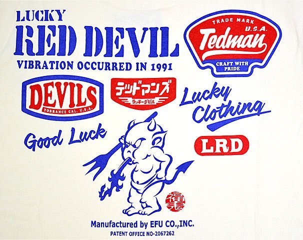 RED DEVILロゴデザイン半袖Tシャツ◆TEDMAN/テッドマン ホワイトLサイズ（サイズ42）TDSS-566 エフ商会 アメカジ efu 赤鬼_画像2