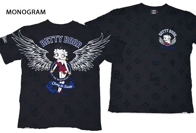 BR×BETTYコラボ 半袖Tシャツ◆The BRAVE-MAN モノグラムLサイズ BBB-2418 ブレイブマン ベティーちゃん 刺繍_画像1