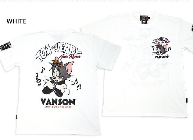vanson×TOM＆JERRY 半袖Tシャツ◆vanson ホワイトXXLサイズ TJV-2413 バンソン ヴァンソン トムとジェリー 刺繍 バイカー_画像1