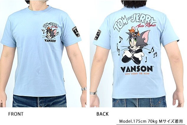 vanson×TOM＆JERRY 半袖Tシャツ◆vanson ブルーXXLサイズ TJV-2413 バンソン ヴァンソン トムとジェリー 刺繍 バイカー_画像3