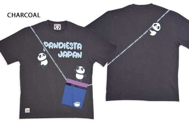 サコッシュ付き半袖Tシャツ◆PANDIESTA JAPAN チャコールLサイズ 554355 パンディエスタジャパン パンダ ユニセックス_画像1