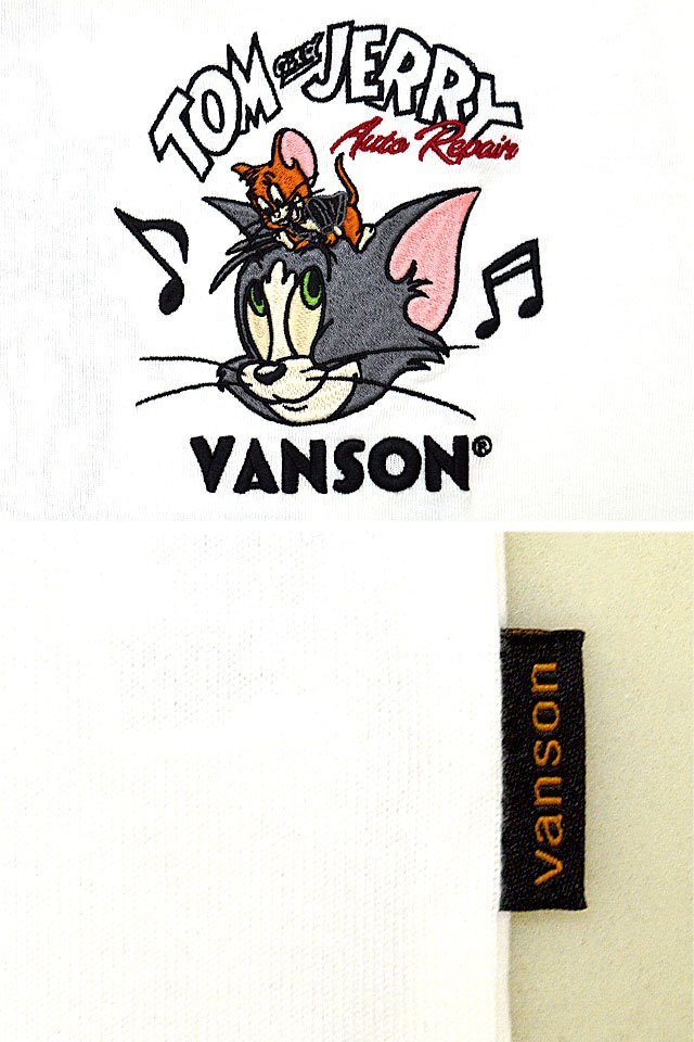 vanson×TOM＆JERRY 半袖Tシャツ◆vanson ホワイトXXLサイズ TJV-2413 バンソン ヴァンソン トムとジェリー 刺繍 バイカー_画像3