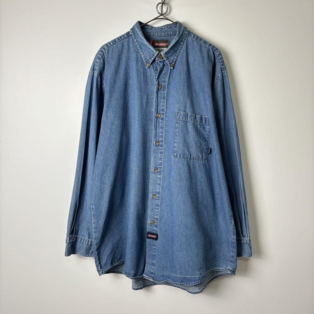 00s GENUINE Dickies デニムシャツ 黒タグ XL S0103_画像1