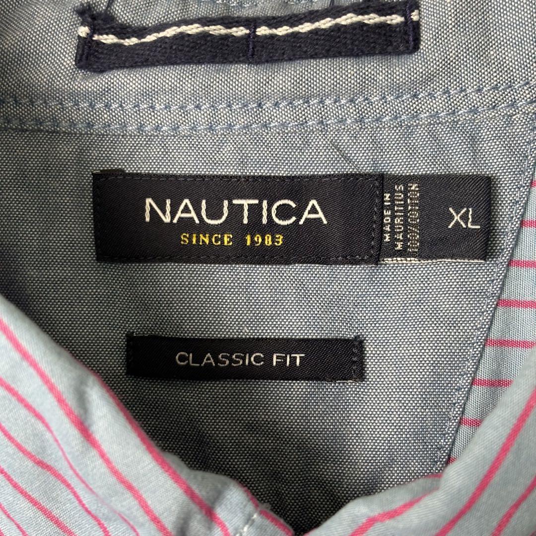 USA古着 NAUTICA シャツ ストライプ 長袖 くすみカラー XL