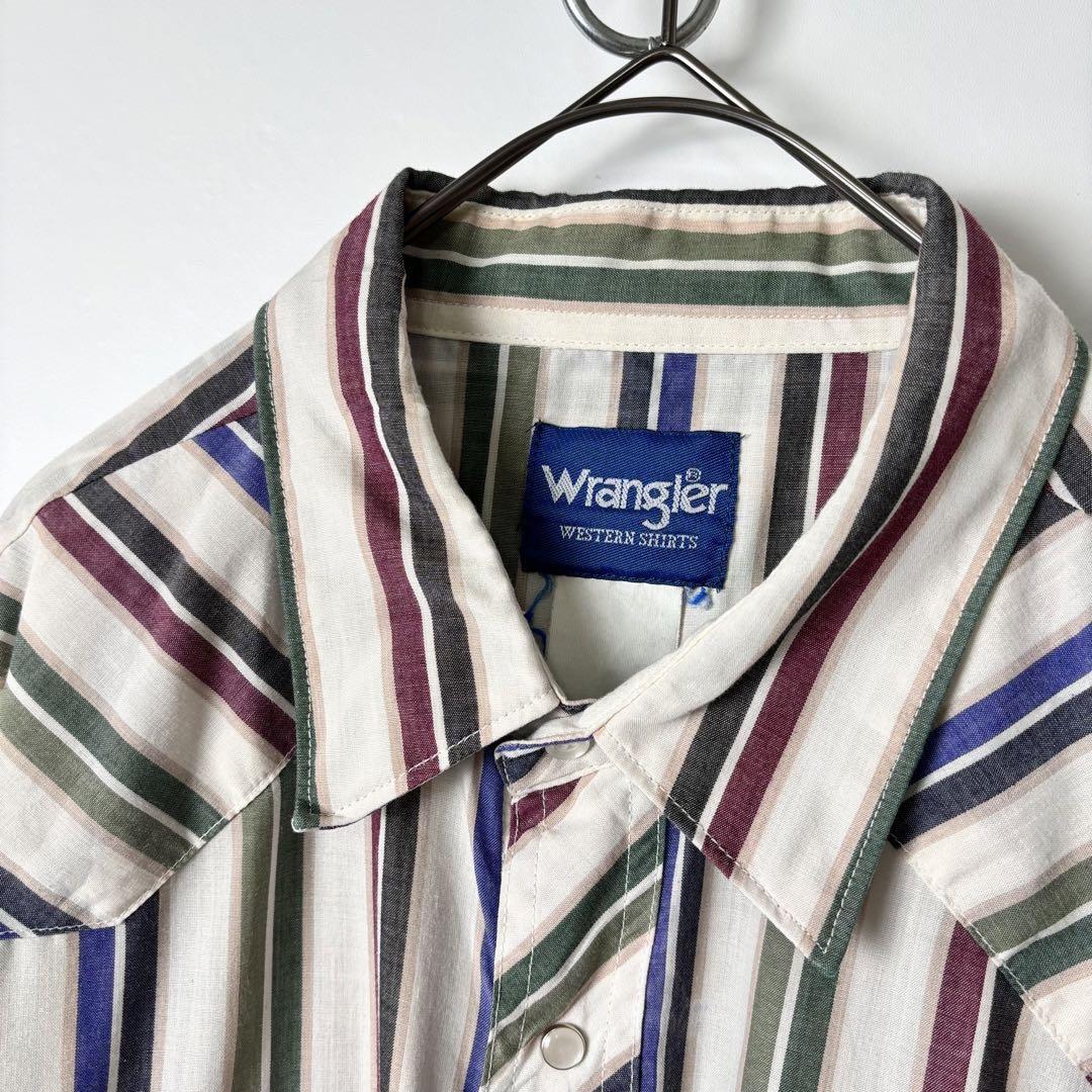 90s Wrangler ストライプ シャツ ウエスタンシャツ 長袖 薄手 XL