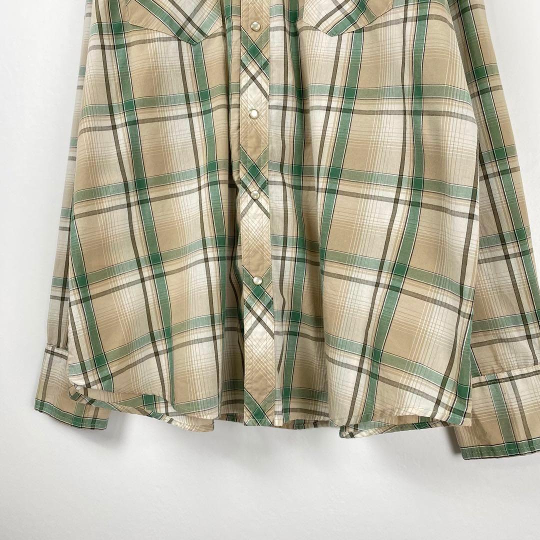 90s ラングラー チェックシャツ ウエスタン 古着 柄 緑 XL_画像3