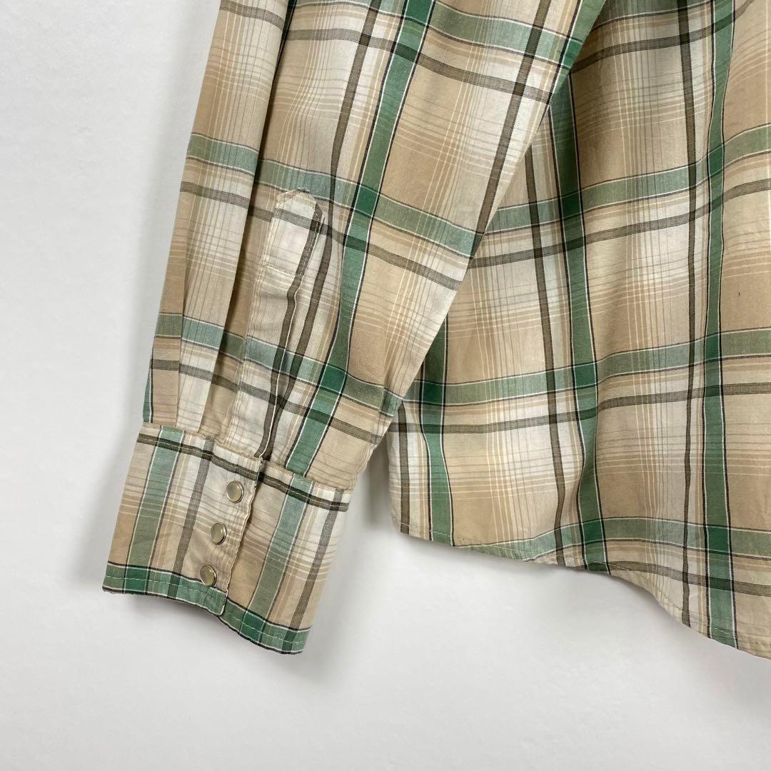 90s ラングラー チェックシャツ ウエスタン 古着 柄 緑 XL_画像6