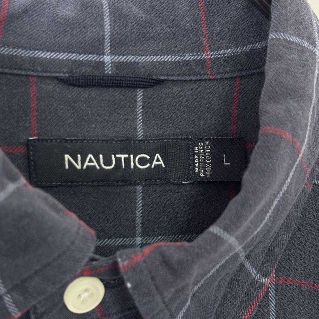 00s NAUTICA チェックシャツ 長袖 グレー ネイビー L S233