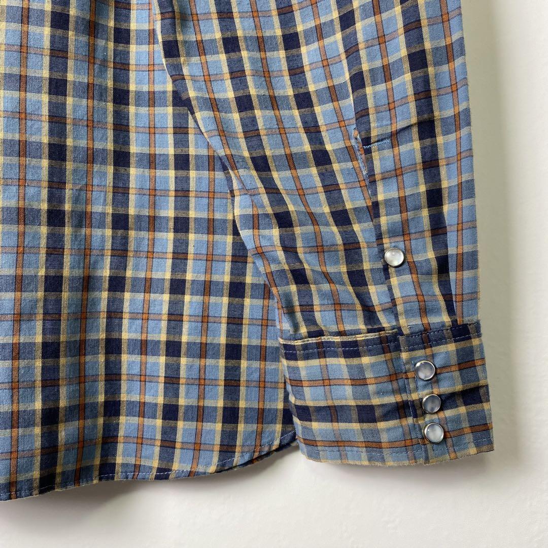 90s GWG チェックシャツ ウエスタンシャツ 薄手 長袖 ブルー M