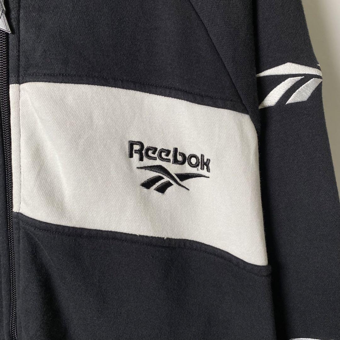 Reebok 袖ロゴ 刺繍 ジップパーカー スウェット ブラック XL S233