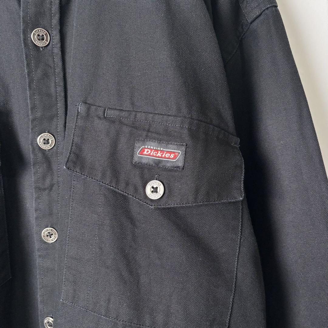 USA古着 Dickies ワークシャツ ダック 長袖 ブラック M 293