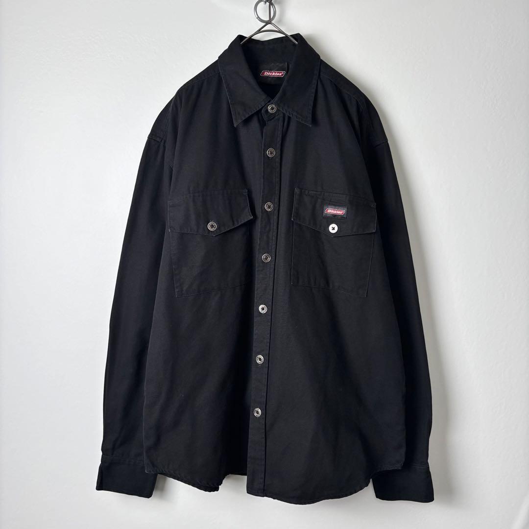 USA古着 Dickies ワークシャツ ダック 長袖 ブラック M 293