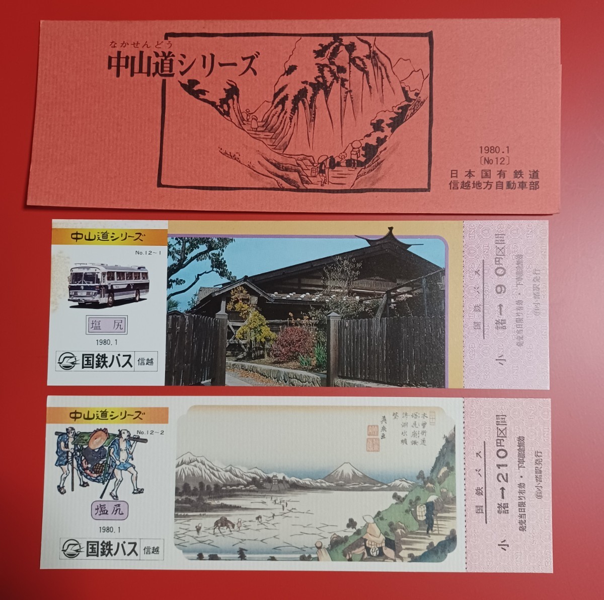 国鉄バス【中山道シリーズ(No.12-1~2)】記念乗車券●日本国有鉄道信越地方自動車部●1980年１月_画像1