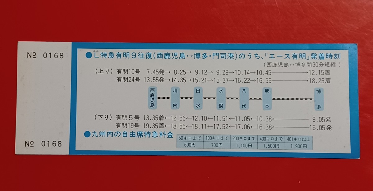 博多⇔熊本ノンストップ【エース有明 登場記念特急券】出水→100km●昭和55.10.1●見本券です●鹿児島鉄道管理局_画像3