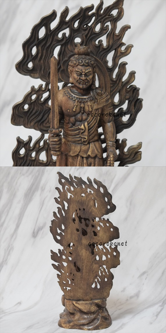 木彫り 仏像 不動明王 フィギュア 不動明王像 立像 仏教美術 置物 木彫 仏像 413b_画像4