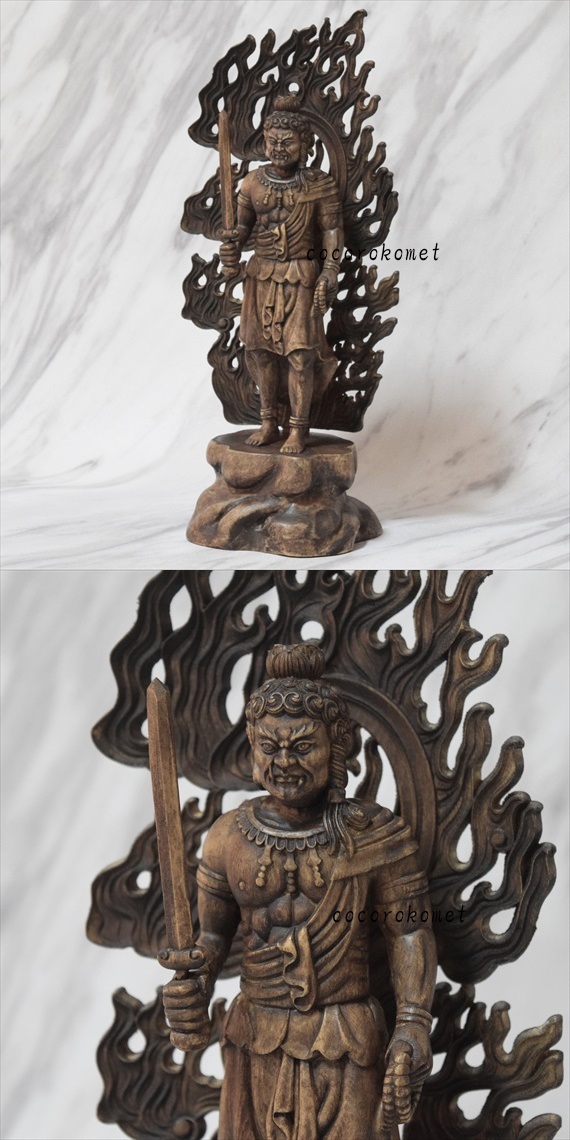 木彫り 仏像 不動明王 フィギュア 不動明王像 立像 仏教美術 置物 木彫 仏像 413b_画像6