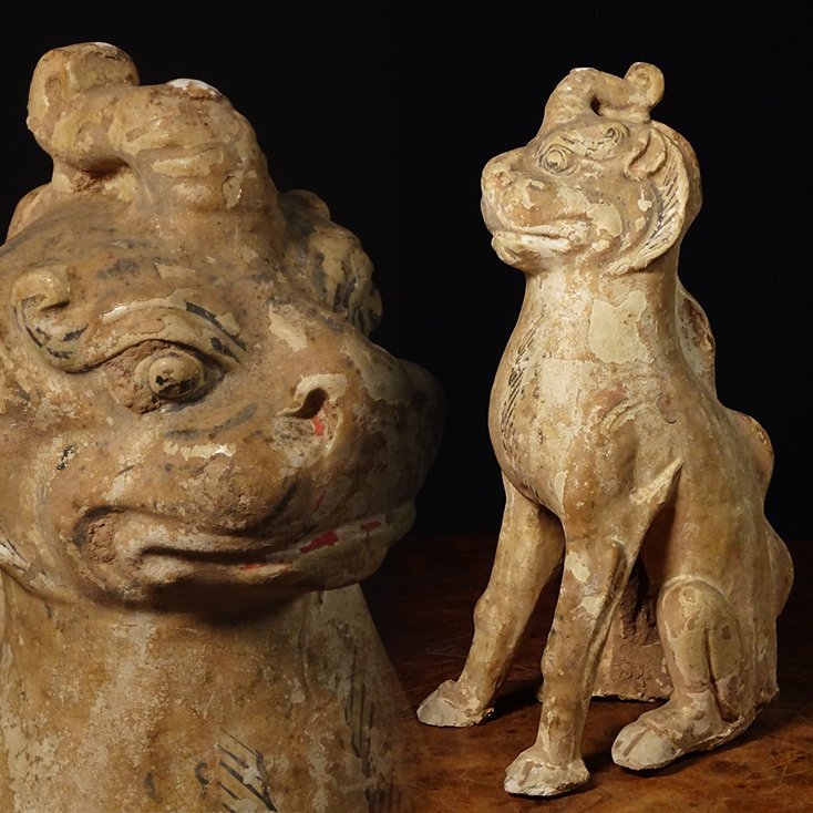 慶應◆中国古玩 唐代 鉛釉加彩 獅子俑 明器 副葬品 発掘出土品 時代箱_画像1