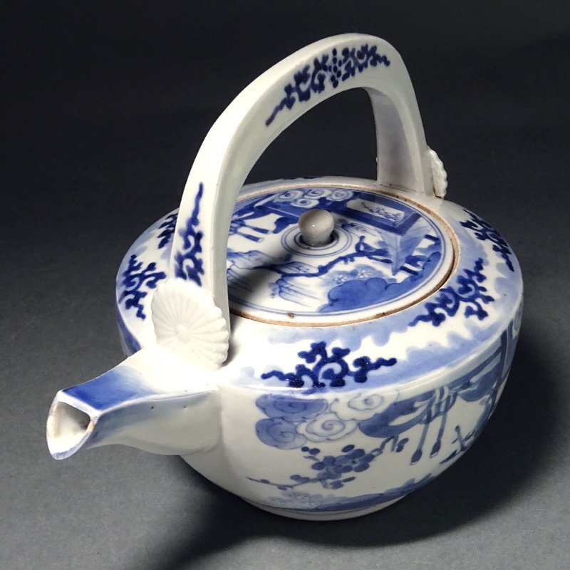 ..* Edo era old Imari blue and white ceramics Tang . garden map water note .. era in box 
