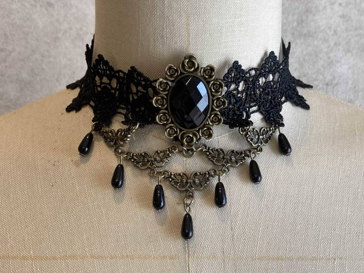 [ Gothic and Lolita / steam punk choker race / black type 24D]tface-g [ tag : goods, accessory ]