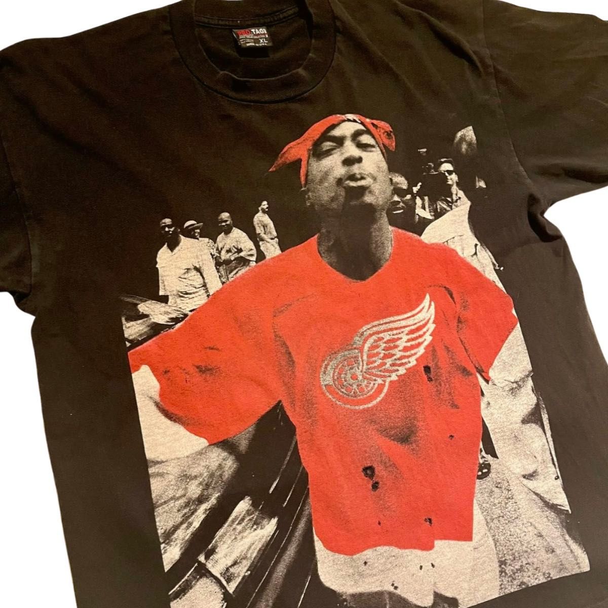 90s 2pac Tシャツ ブラック ラッパー バンティー ヴィンテージ XL コットン バンT 半袖 カットソー トゥーパック