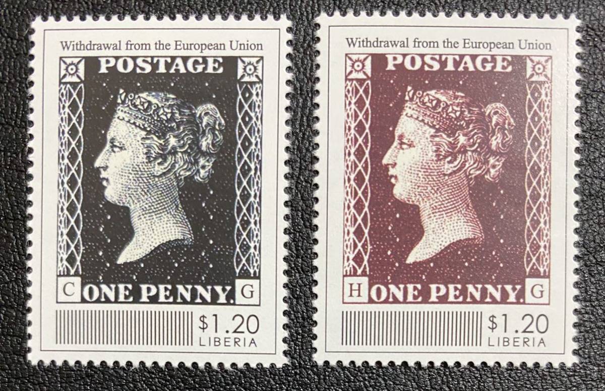 リベリア　 イギリスのEU離脱　ブラックペニー　切手の切手　2種完　未使用　NH_画像1