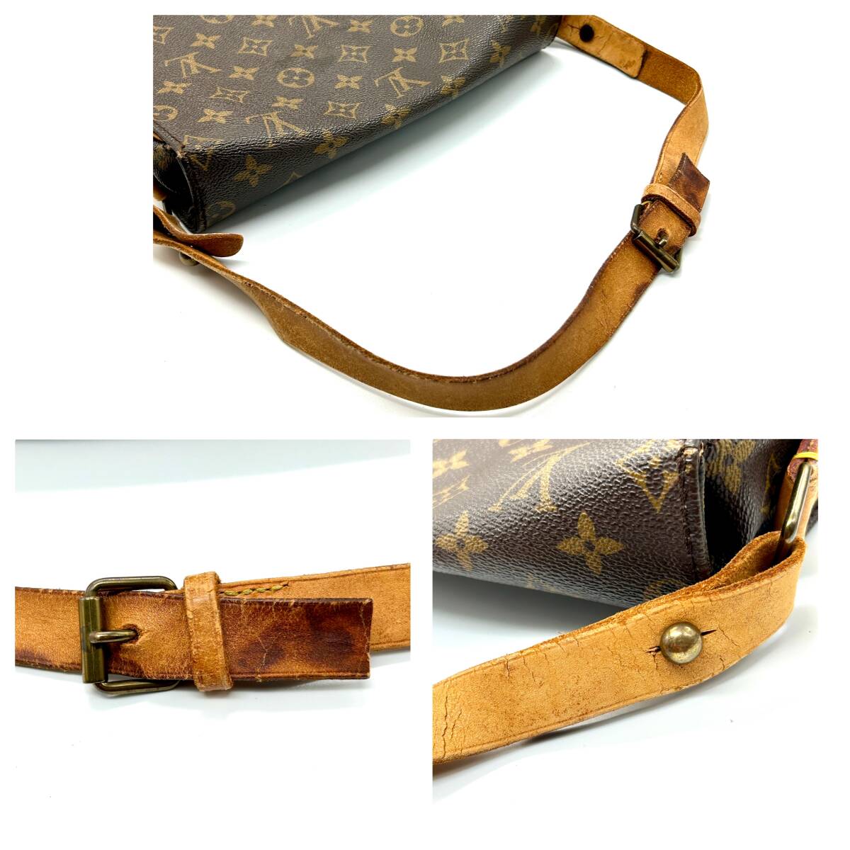 TY1042■ LOUIS VUITTON LV ルイヴィトン カルトシエール GM 884SL モノグラム ショルダーバッグ レザー ブラウン ※ショルダー切れ有り_画像9