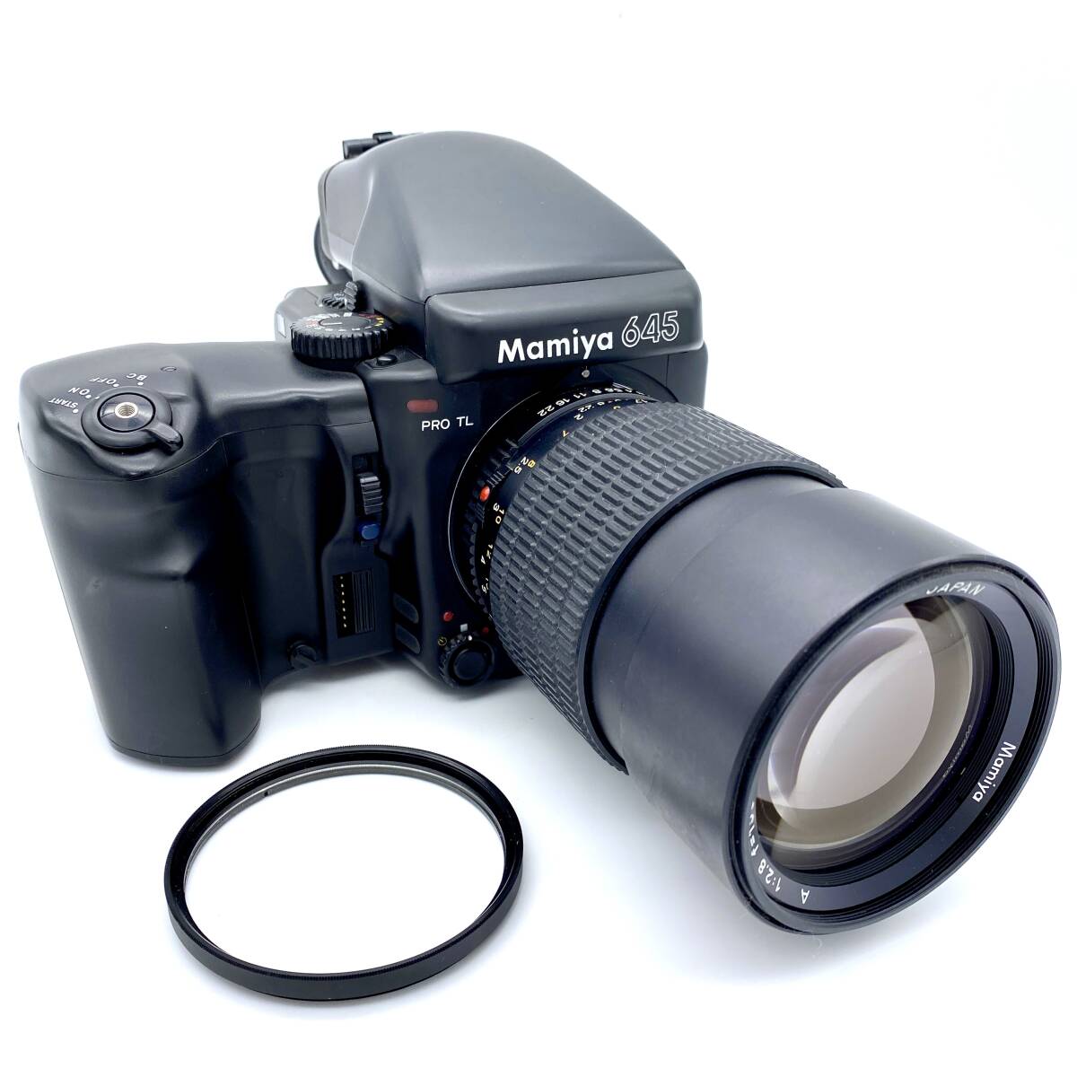 KY0049■【本体通電OK】MAMIYA マミヤ 645 PRO TL 中判カメラ ボディ グリップ レンズ MAMIYA A 1:2.8 f=150mm ※グリップ底カバーなし_画像1