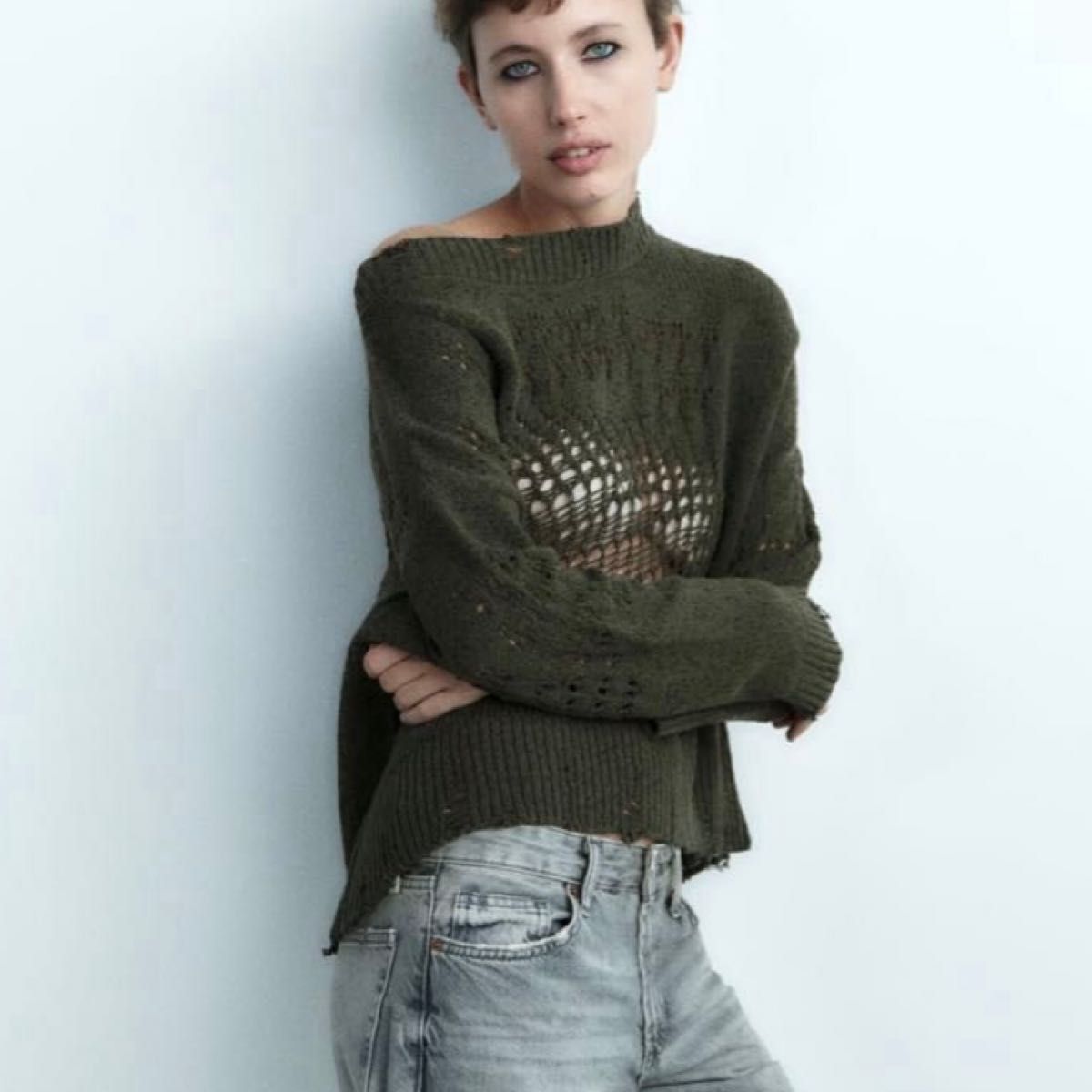 ザラ ZARA オープンニットセーター グレー 長袖 トップス ザラ ZARA オープンニットセーター グレー 長袖 トップス