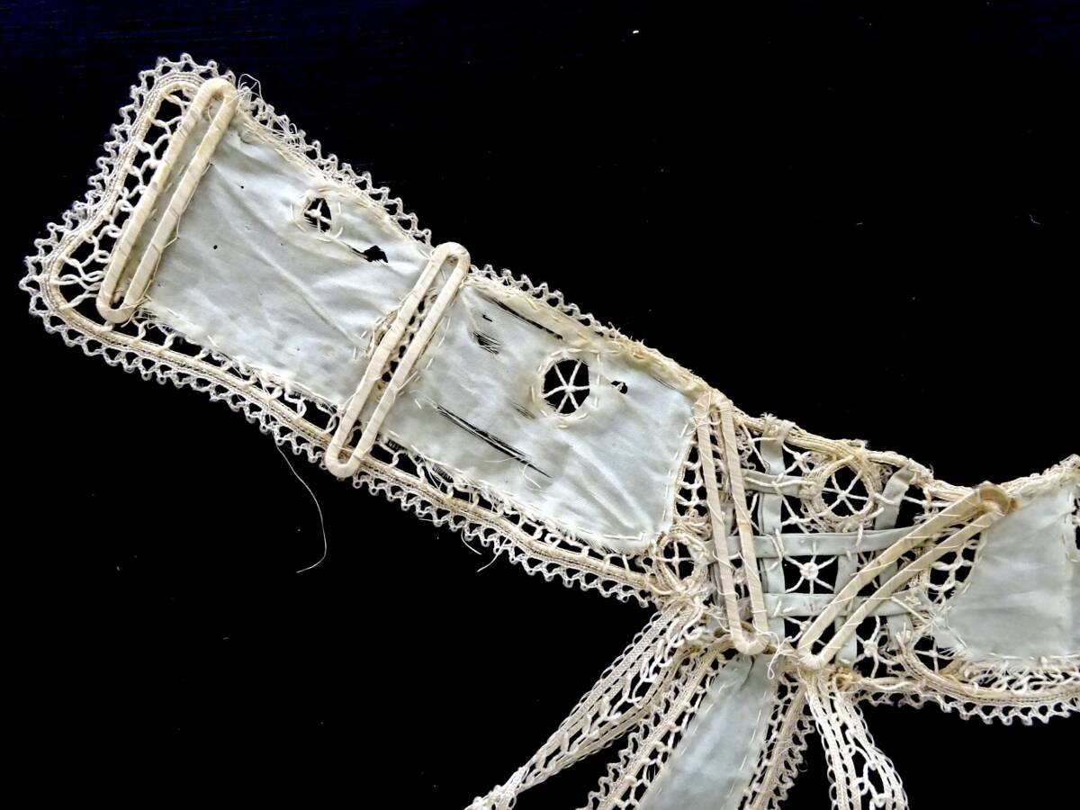 19世紀 フランス 付け襟 首飾り 装飾 アンティーク レース 刺繍 クロッシェ ニードル バテン タティング リバー 綿レース スカラップ