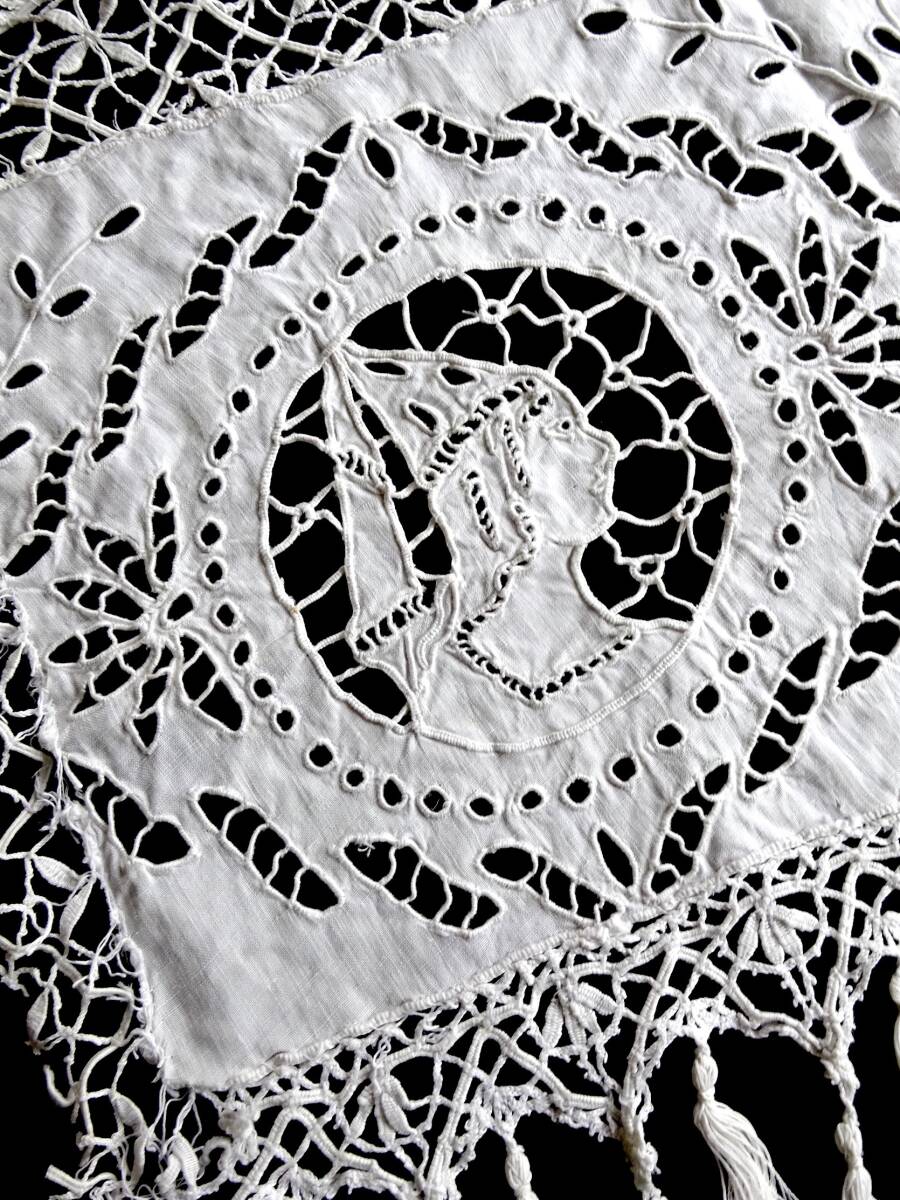 19世紀-20世紀初期 フランス レース 刺繍 クロッシェ ニードル バテン タティング リバー 綿レース スカラップ チュール 古布 
