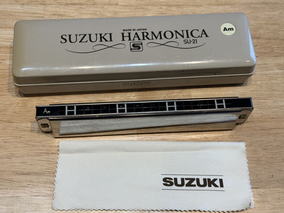 ☆SUZUKI HARMONICA スズキハーモニカ☆ SU-21 SP［ Am ］ポジションマーク 日本製 複音ハーモニカ 箱付き☆の画像3