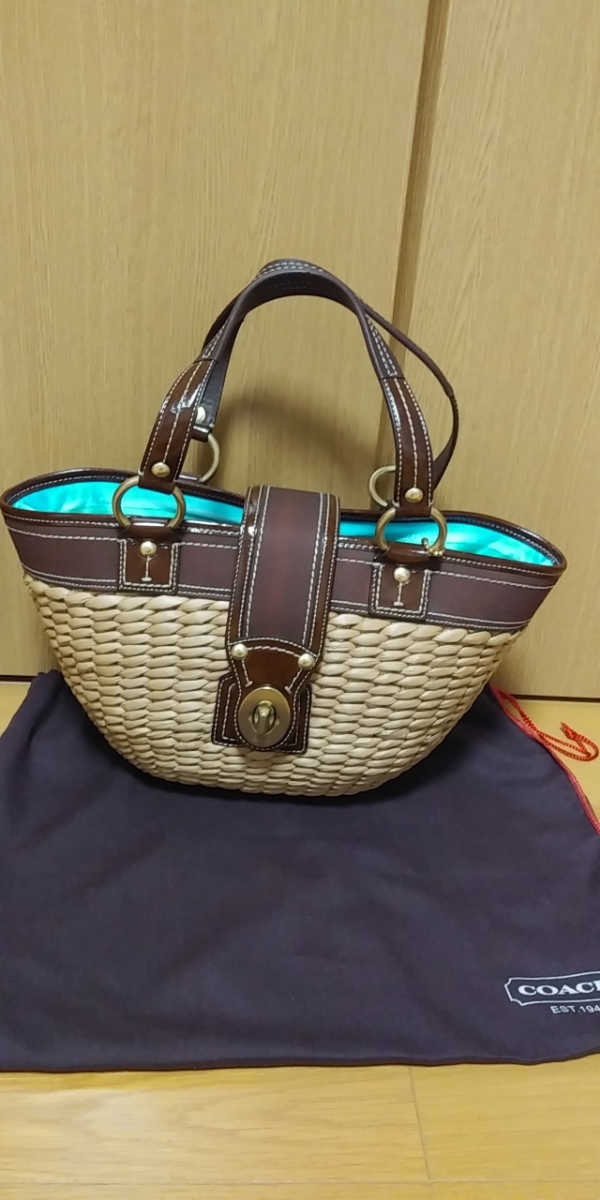 美品□コーチ ストロートート カゴBAG ブラウン 保存袋□貴重 美品□コーチ ストロートート カゴBAG ブラウン 保存袋□貴重