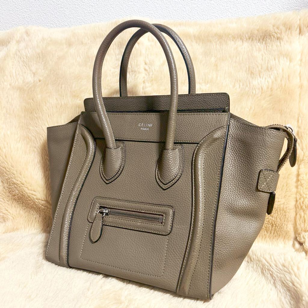 CELINE セリーヌ ラゲージ マイクロ ショッパー ハンドバッグ レザー グレージュ ヴィンテージ_画像1