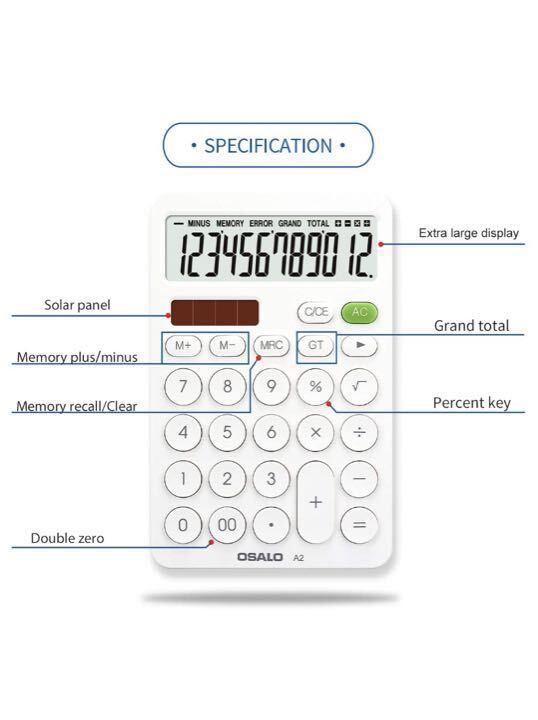 電卓12桁ソーラーラージディスプレイビッグボタンスモールポータブル軽量計算機