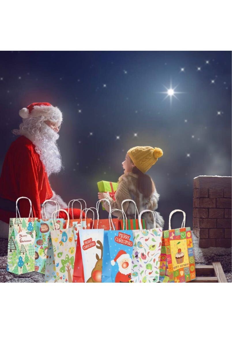 クリスマス ギフトバッグ 紙袋 ラッピング袋 手提げ袋 雪だるま サンタさん_画像2