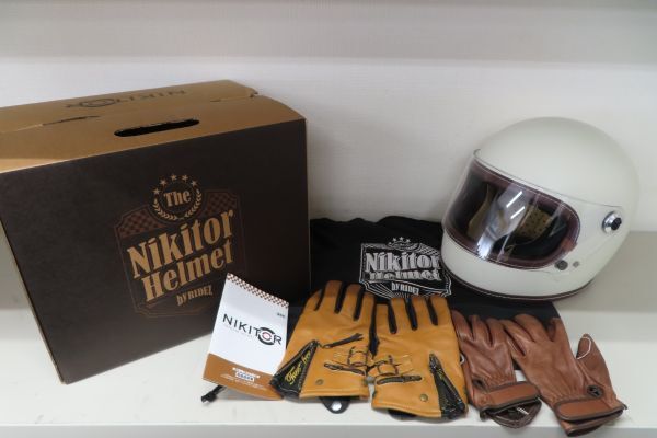 6008/ha/03.16 同梱不可 NIKITOR HELMET by RIDEZ ニキトー ライズ ヘルメット 革手袋 ２点 まとめて バイク フルフェイス（91625-91626）の画像1