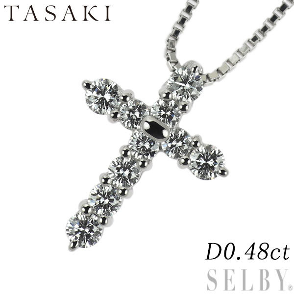 田崎真珠 Pt ダイヤモンド ペンダントネックレス 0.48ct クロス 出品4週目 SELBY