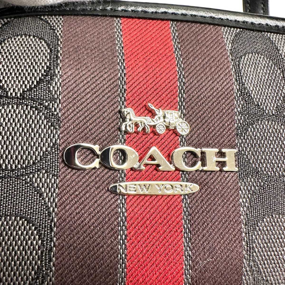 NA★1円～ COACH コーチ F39043 シグネチャー トートバッグ かばん ストライプ キャンバス レディース トートバッグ ブラック _画像10