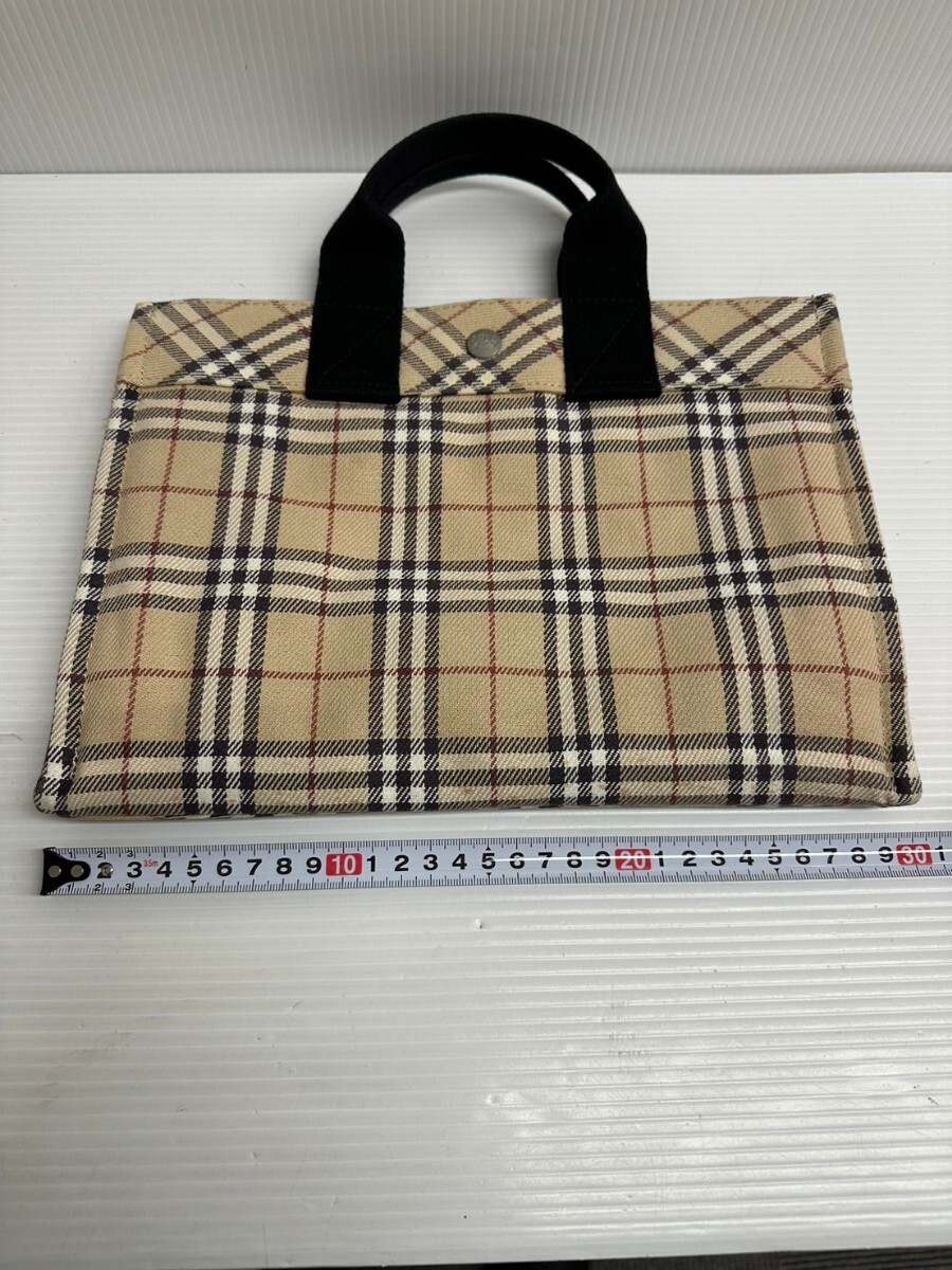 NA★1円〜中古品 BURBERRY バーバリー ブルーレーベル チェック柄 ハンドバッグ 綿 ベージュ 底汚れあり 縦約22cm 横30cm_画像8