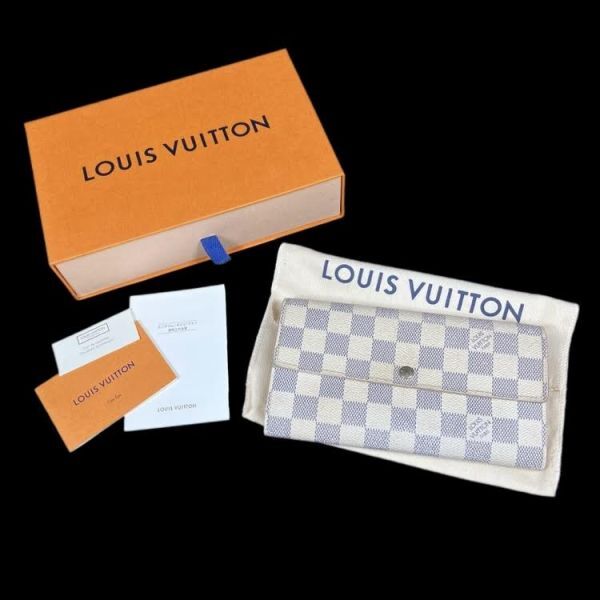 仙5 Louis Vuitton N61735 ダミエ アズール ポルトフォイユ サラ 長財布 二つ折り ホワイト系 箱付き ルイヴィトン ロングウォレットの画像1