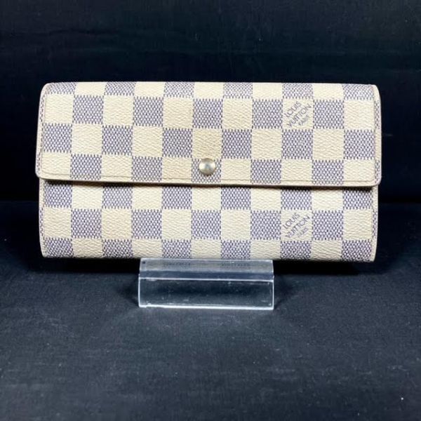 仙5 Louis Vuitton N61735 ダミエ アズール ポルトフォイユ サラ 長財布 二つ折り ホワイト系 箱付き ルイヴィトン ロングウォレットの画像2