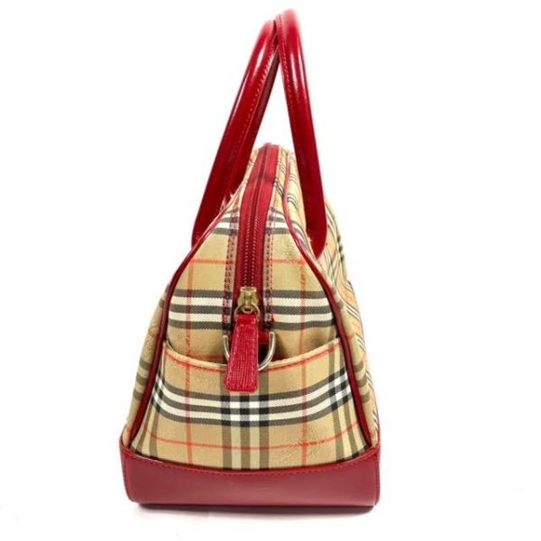 仙35 BURBERRY ノバチェック ハンドバッグ ミニボストン ショルダーバッグ 2WAY シャドーホース ベージュ系 レッド系 バーバリー 鞄_画像5