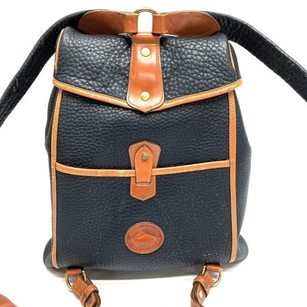 仙15　DOONEY＆BOURKE リュックサック レザー ネイビーカラー ブラウンカラー ドゥニーアンドバーク 保存袋付き タッセル 巾着型_画像2