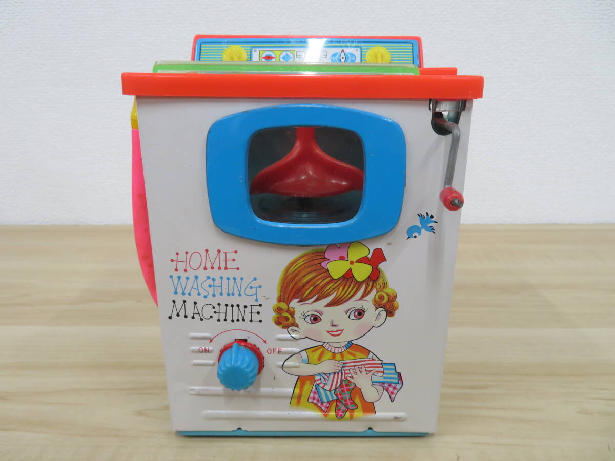 ブリキ 洗濯機 HOME WASHING MACHINE ゼンマイ式 昭和レトロ おもちゃ 簡易動作確認品 激安1円スタートの画像1