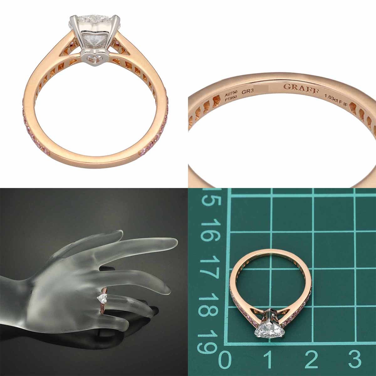 GRAFF graph рама Heart Shape diamond (1.03ct F-IF) розовый бриллиант (0.42ct) санки tia кольцо PT950 K18PG примерно 10 номер #50
