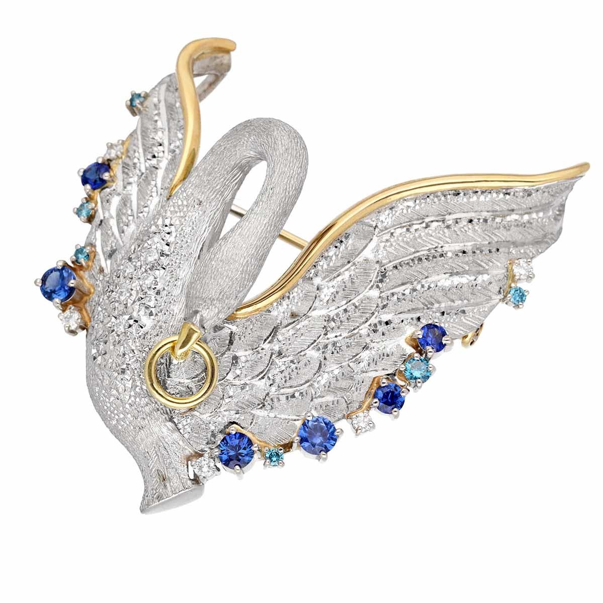  Ishikawa .. diamond (0.84ct) sapphire (1.67ct)s one brooch Pt900 750 K18