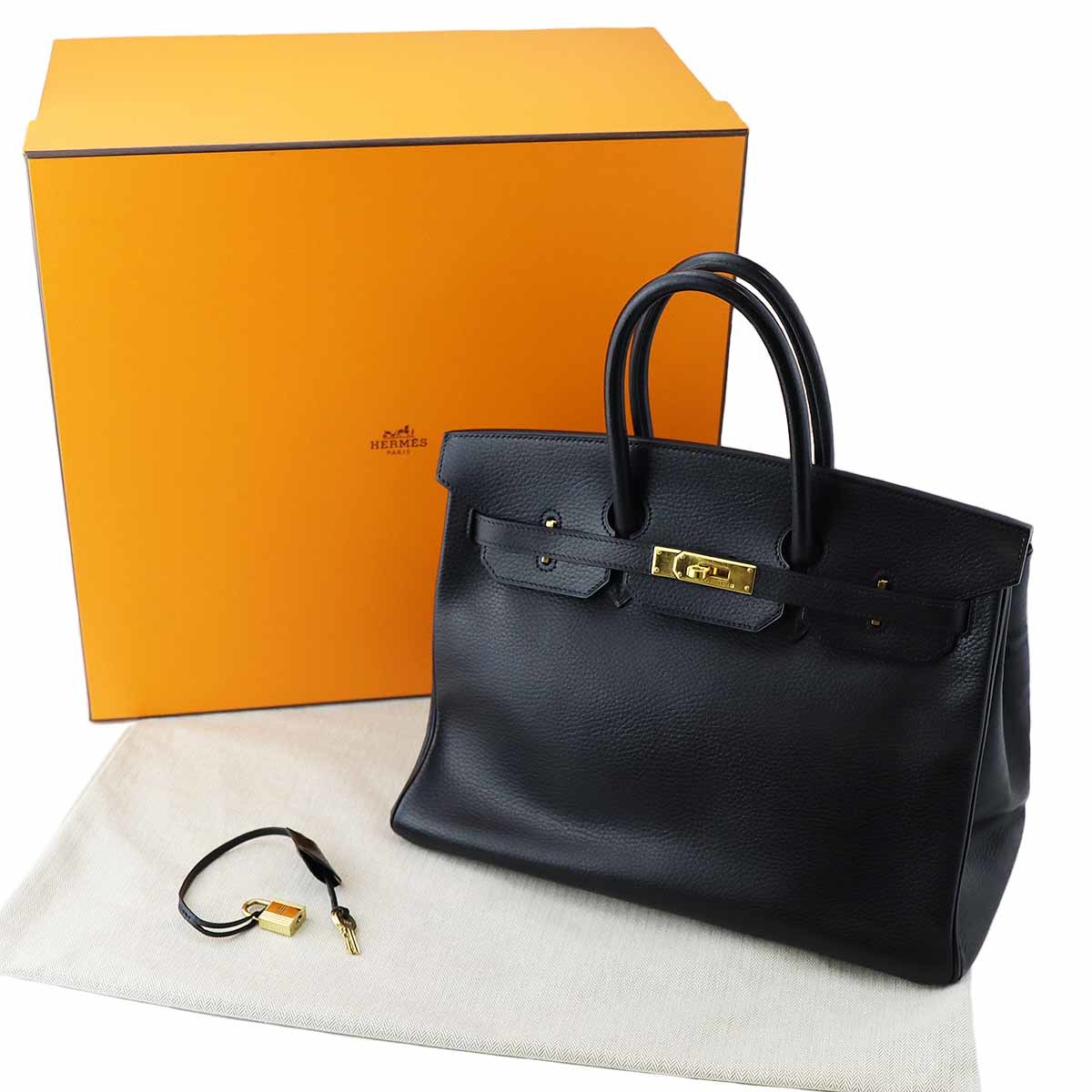 HERMES エルメス バーキン35 アルデンヌ ブラック □F刻印 ゴールド金具_画像1