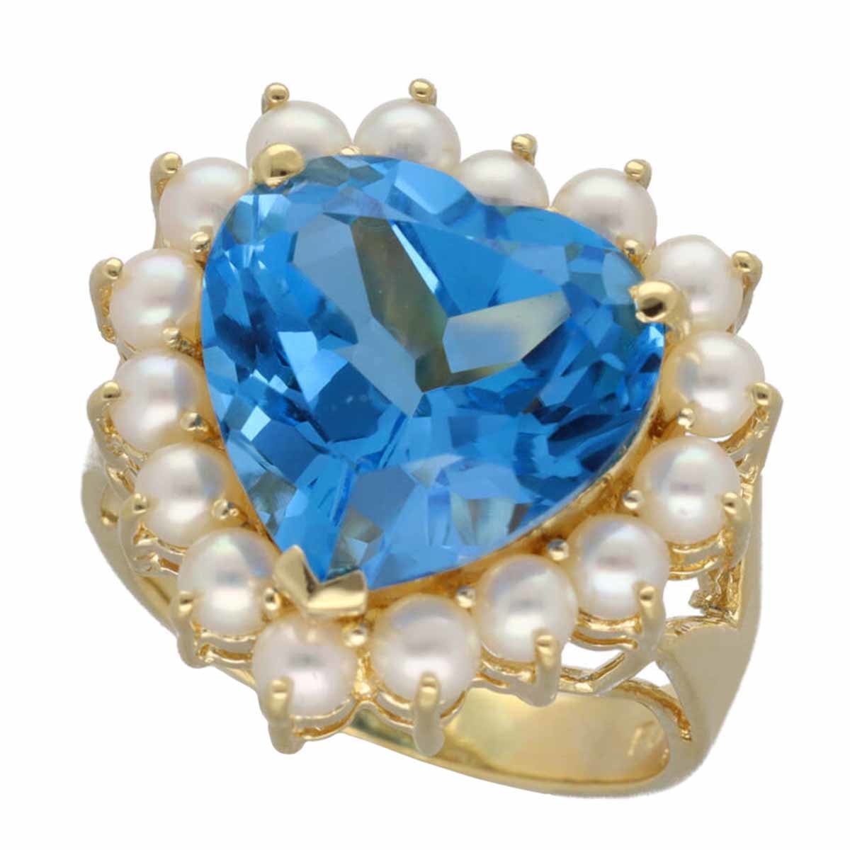 新しいスタイル ブルートパーズ(9.37ct) リング ハートモチーフ ポンテヴェキオ Vecchio Ponte パール 鑑別書 ♯52 サイズ約12号 YG K18 ポンテヴェキオ